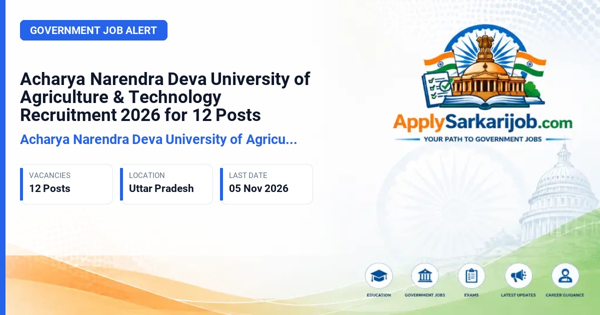 Acharya Narendra Deva University of Agriculture & Technology (NDUAT) - Registrar, Librarian, Director Work & Plant, Joint Director Seed & Farm, Editor, Secretary to Vice Chancellor, Dy Registrar, Security Officer, Farm Manager, Assistant Engineer (Civil), Assistant Engineer (Electric) Official Notification Poster & Schedule