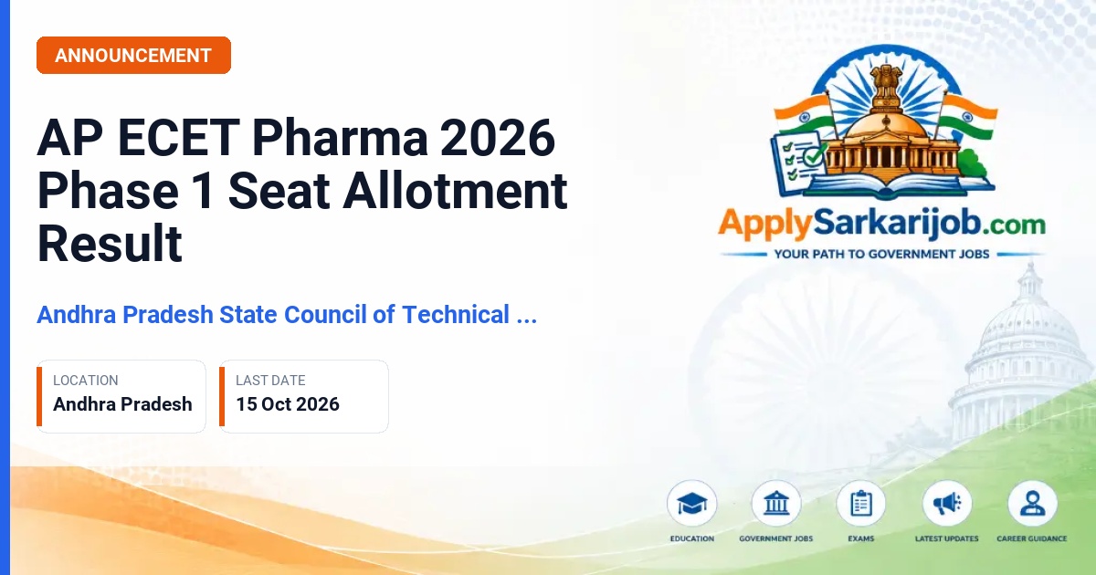 Andhra Pradesh State Council of Technical Education (APSCTE) - B.Pharmacy Lateral Entry Admission Official Notification Poster & Schedule