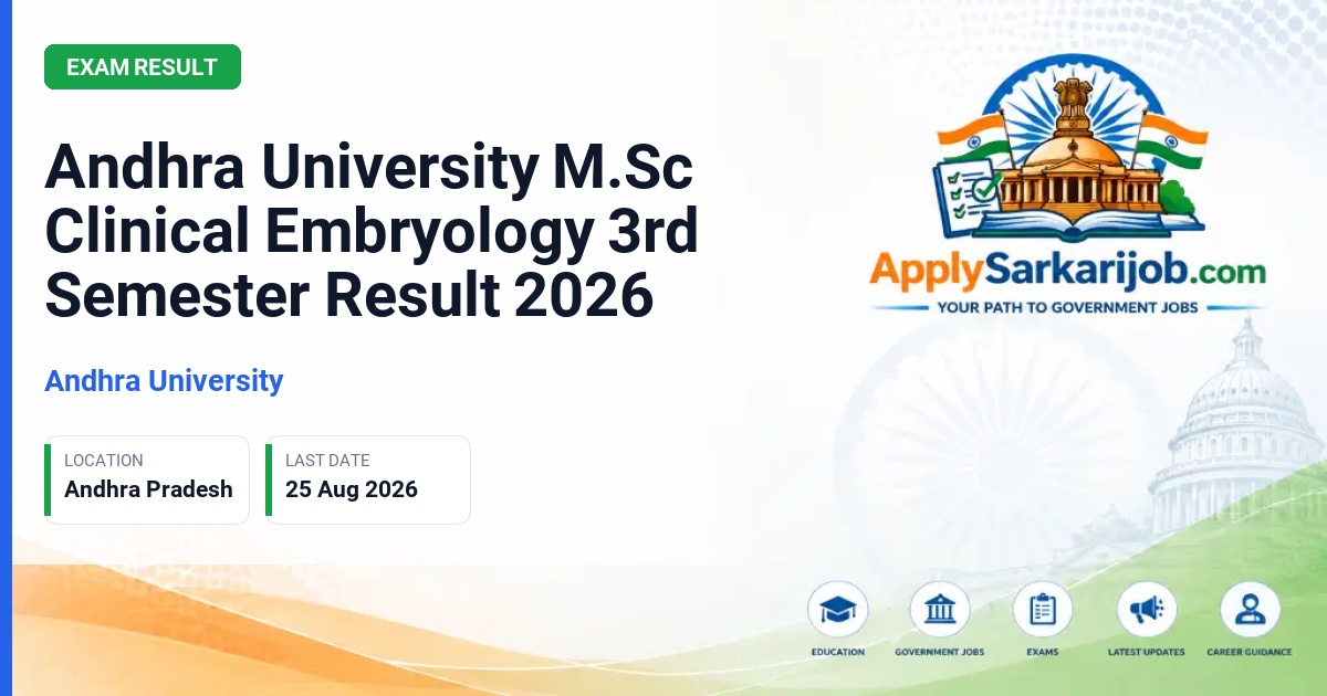 Andhra University - Andhra University M.Sc Clinical Embryology 3rd Semester Result 2026 Official Notification Poster & Schedule