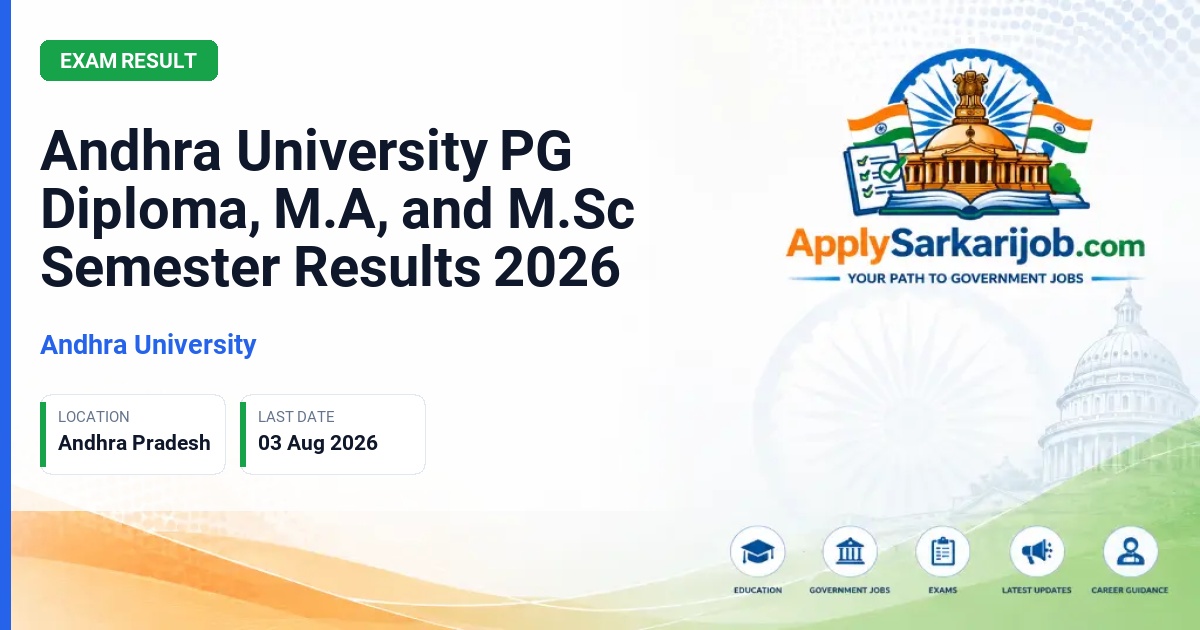 Andhra University - Andhra University PG Diploma, M.A, and M.Sc Semester Results 2026 Official Notification Poster & Schedule