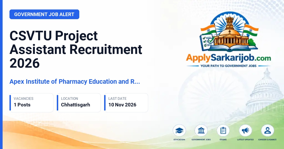 Apex Institute of Pharmacy Education and Research, Raigarh (C.G.) - Project Assistant Official Notification Poster & Schedule