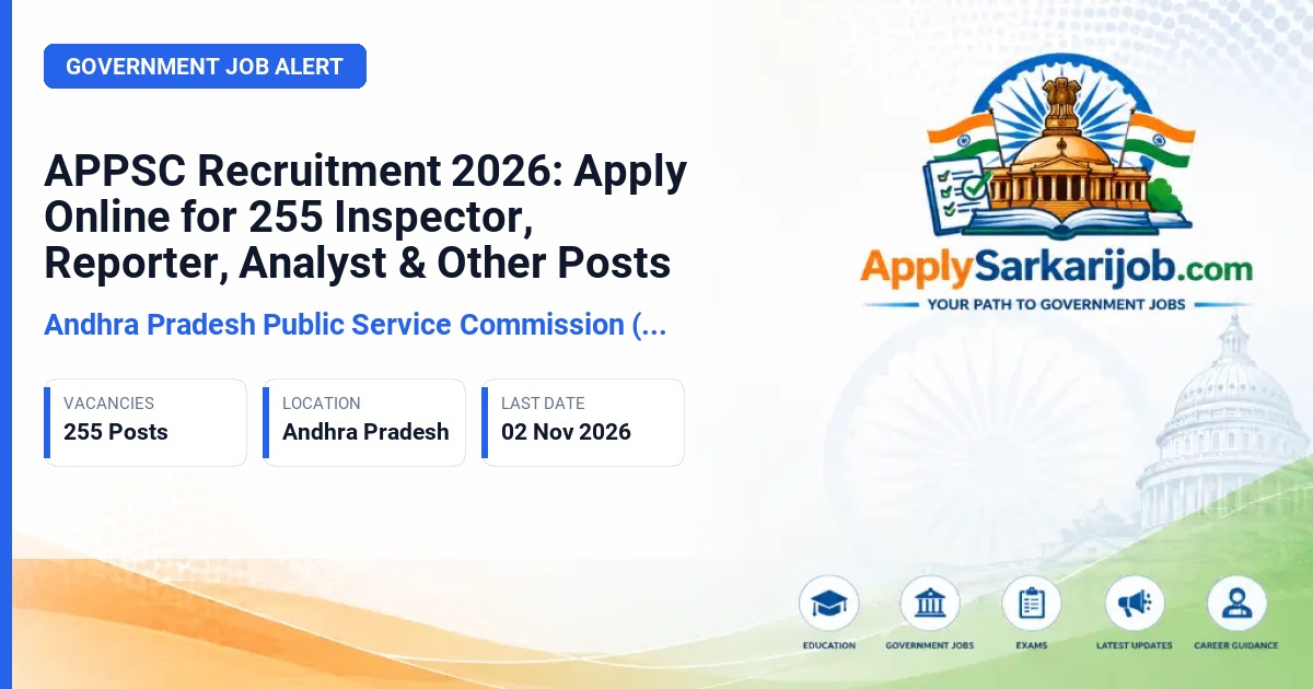 Andhra Pradesh Public Service Commission (APPSC) - Inspector of Factories, English Reporters, Telugu Reporters, Assistant Statistical Officer, Analyst Grade-II, Assistant Director Official Notification Poster & Schedule