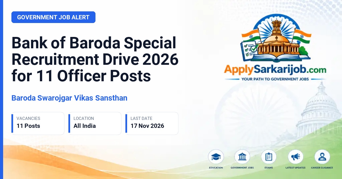 Baroda Swarojgar Vikas Sansthan - Manager and Other Officer Posts Official Notification Poster & Schedule