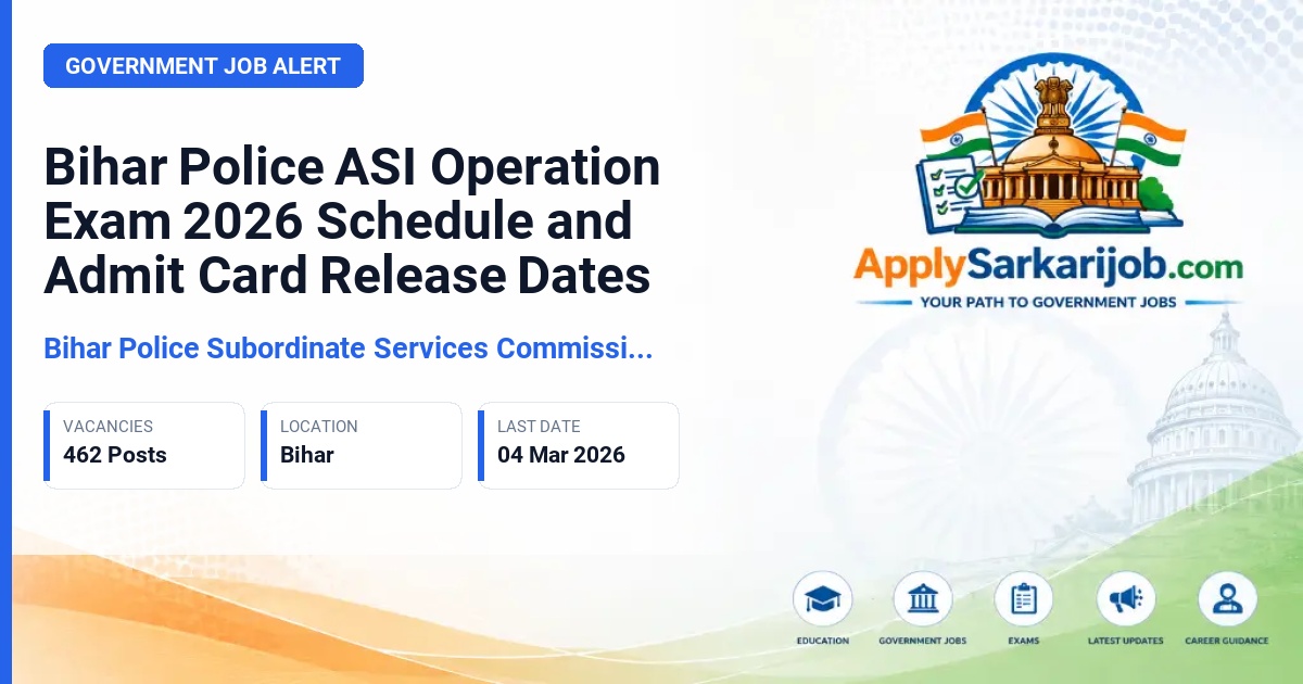 Bihar Police Subordinate Services Commission (BPSSC) - Assistant Sub-Inspector (ASI) Operation/Technical Official Notification Poster & Schedule