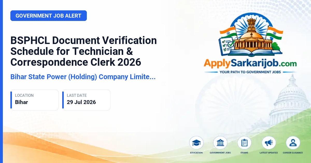 Bihar State Power (Holding) Company Limited (BSPHCL) - Technician Grade-III, Correspondence Clerk, Store Assistant Official Notification Poster & Schedule
