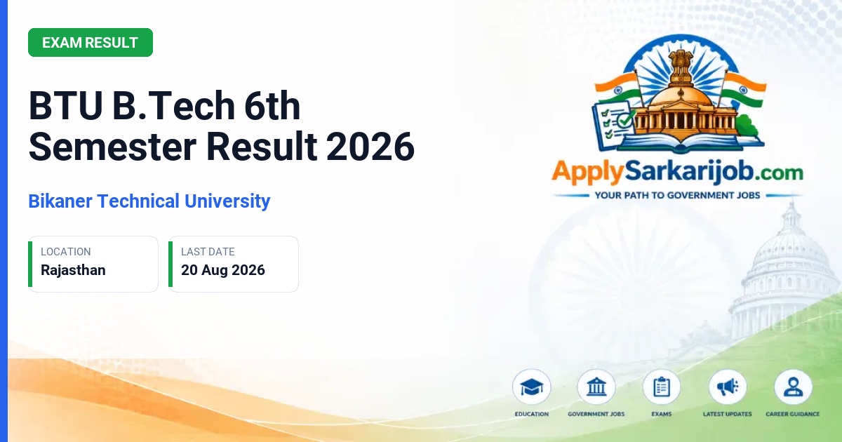 Bikaner Technical University - BTU B.Tech 6th Semester Result 2026 Official Notification Poster & Schedule