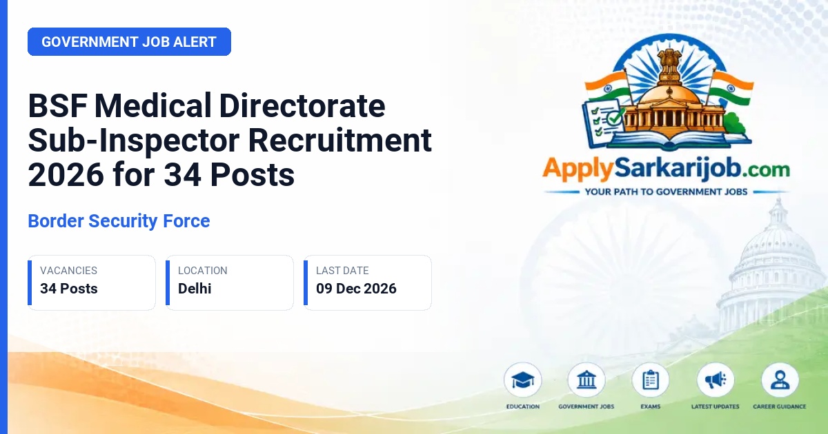Border Security Force - Sub-Inspector (Medic), Sub-Inspector (Lab Technician), Sub-Inspector (Physiotherapist) Official Notification Poster & Schedule