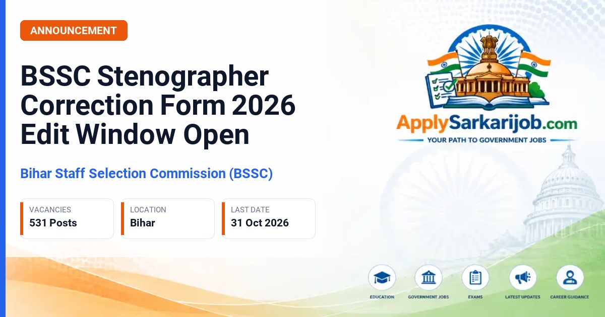 Bihar Staff Selection Commission (BSSC) - Stenographer / Steno Typist Grade III Official Notification Poster & Schedule