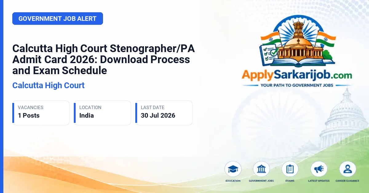 Calcutta High Court - Stenographer/P.A. Official Notification Poster & Schedule