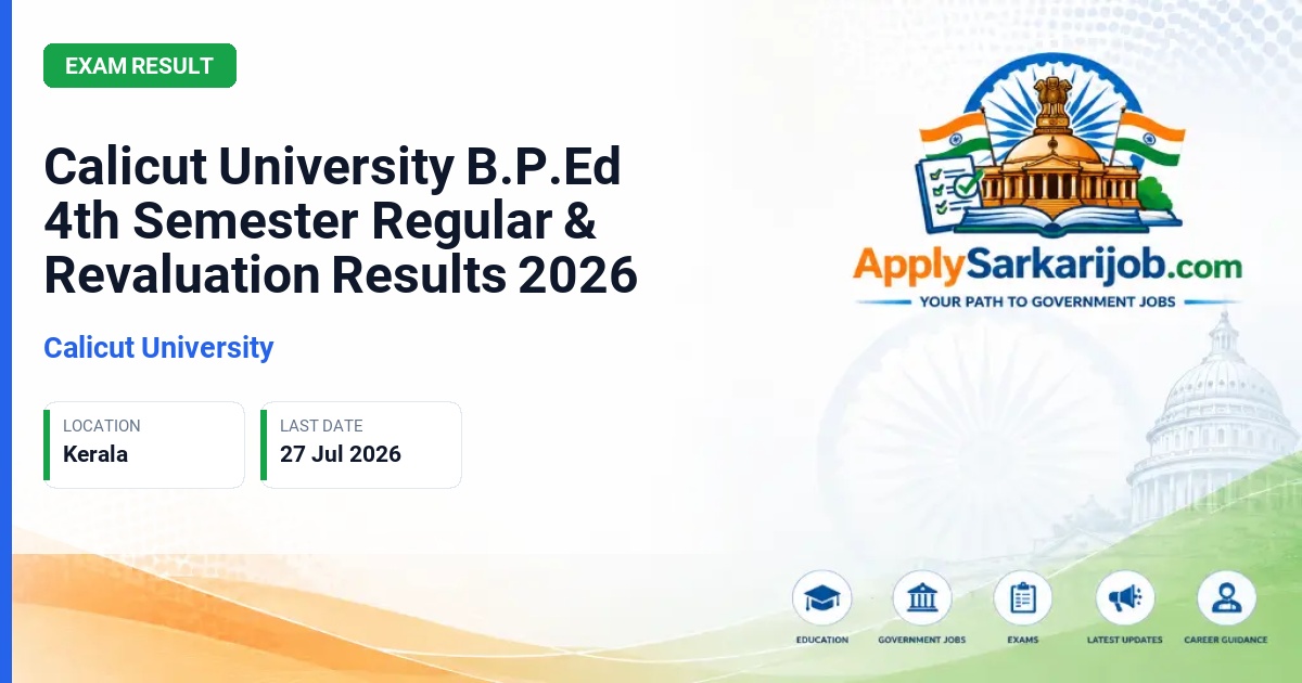 University of Calicut - Calicut University B.P.Ed 4th Semester Regular & Revaluation Results 2026 Official Notification Poster & Schedule