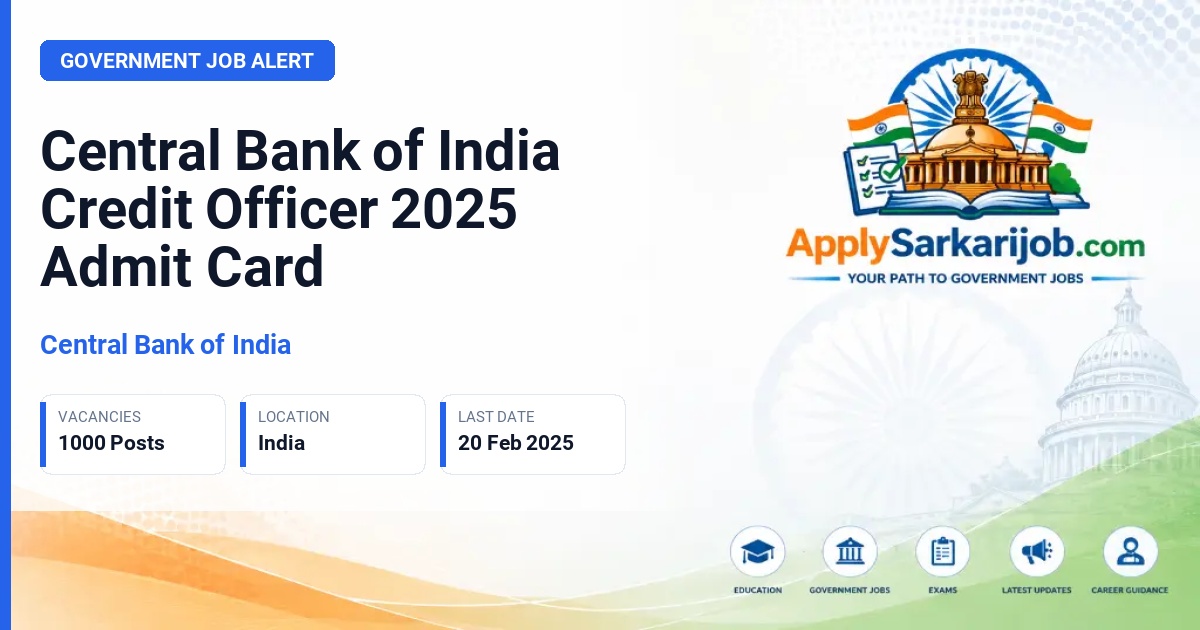 Central Bank of India - Credit Officer Official Notification Poster & Schedule