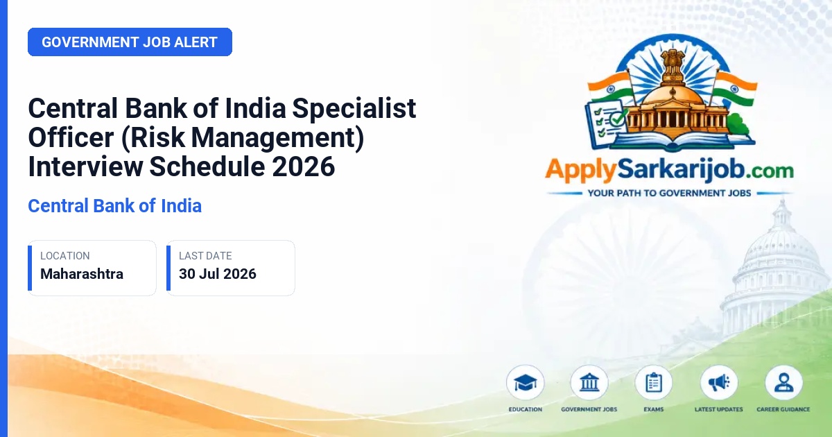 Central Bank of India - Specialist Officer (Risk Management) Official Notification Poster & Schedule