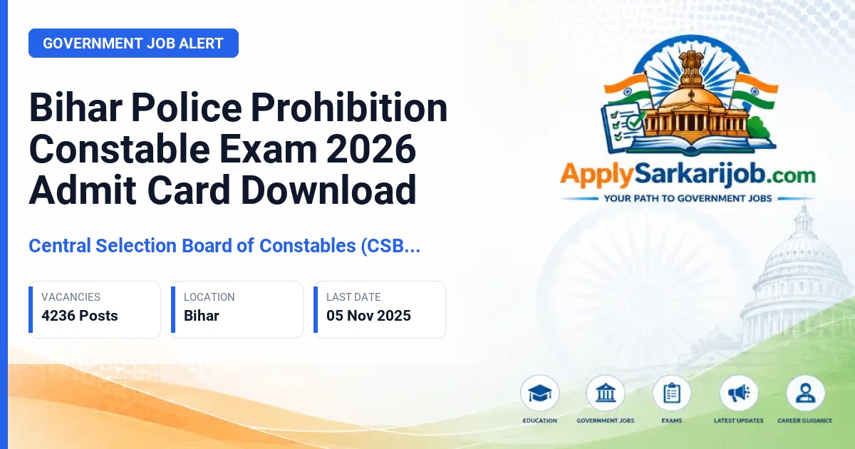 Central Selection Board of Constable (CSBC), Bihar - Prohibition Constable, Jail Warder, Mobile Squad Constable Official Notification Poster & Schedule