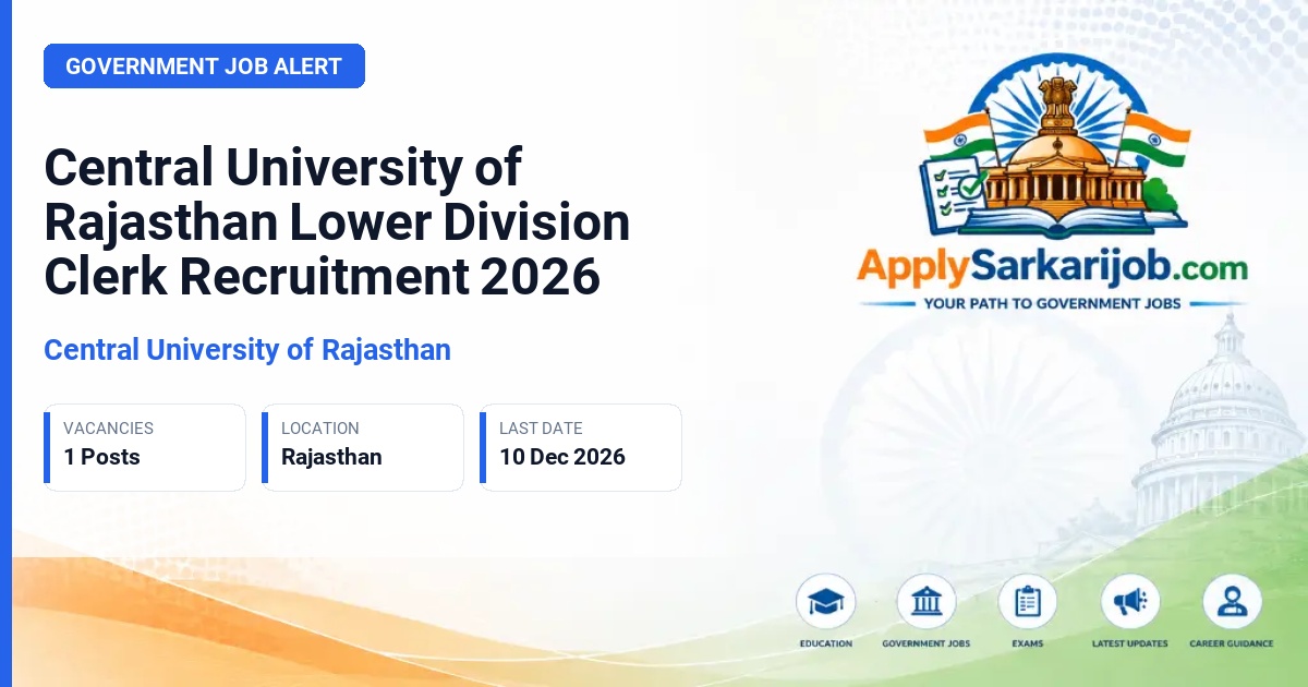 Central University of Rajasthan - Lower Division Clerk Official Notification Poster & Schedule