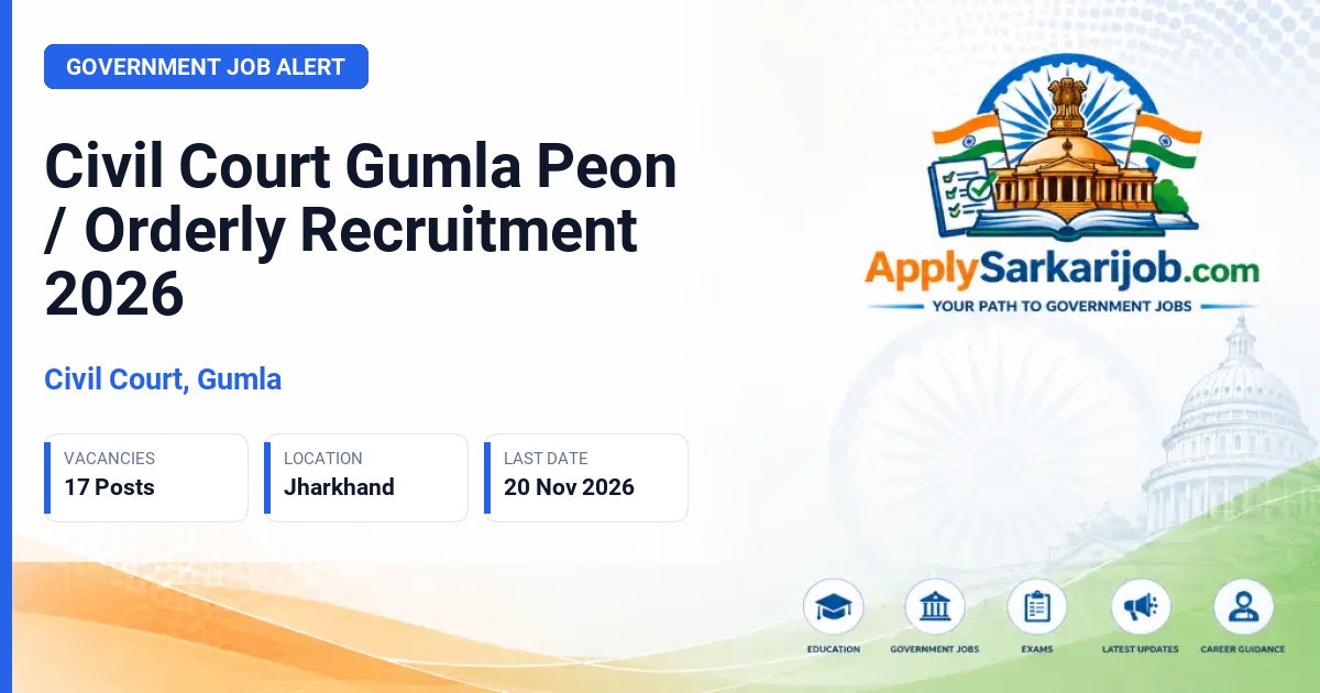Civil Court, Gumla - Peon / Orderly Official Notification Poster & Schedule