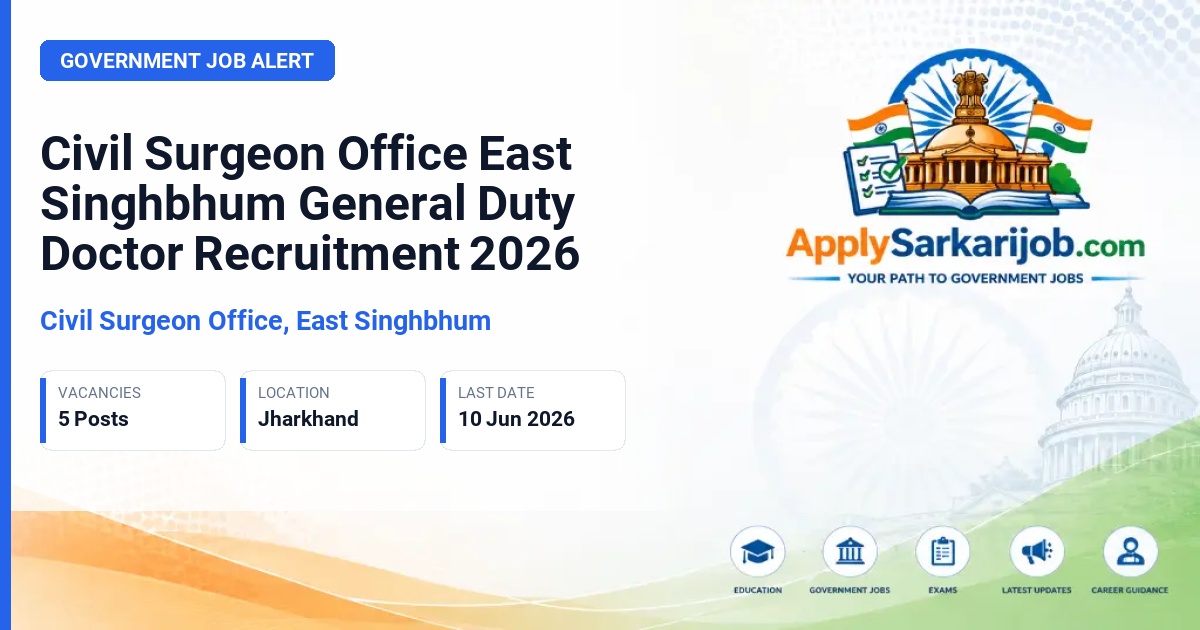 Civil Surgeon Office, East Singhbhum - General Duty Doctor Official Notification Poster & Schedule