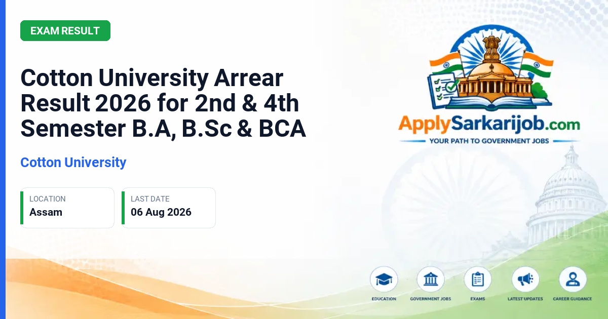 Cotton University - Cotton University Arrear Result 2026 for 2nd & 4th Semester B.A, B.Sc & BCA Official Notification Poster & Schedule