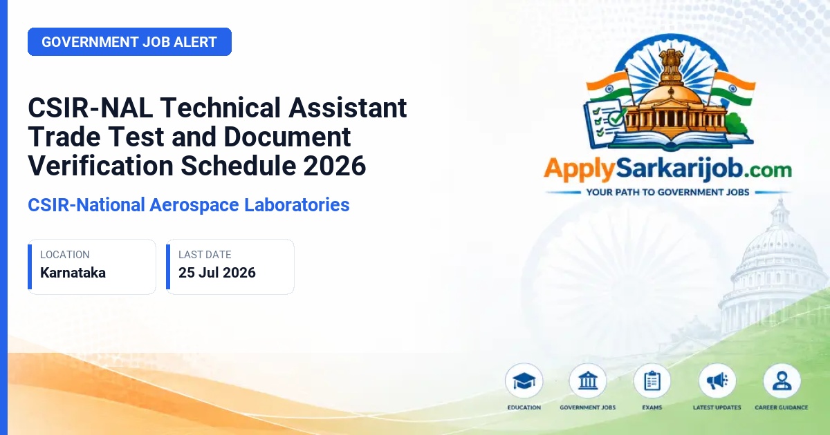 CSIR National Aerospace Laboratories - Technical Assistant Official Notification Poster & Schedule