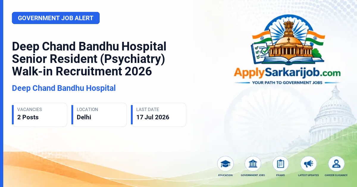 Guru Gobind Singh Government Hospital (GGSGH) - Senior Resident (Psychiatry) Official Notification Poster & Schedule