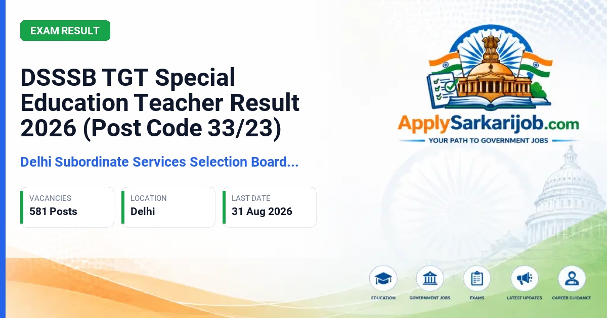 Delhi Subordinate Services Selection Board (DSSSB) - TGT Special Education Teacher (Post Code 33/23) Official Notification Poster & Schedule