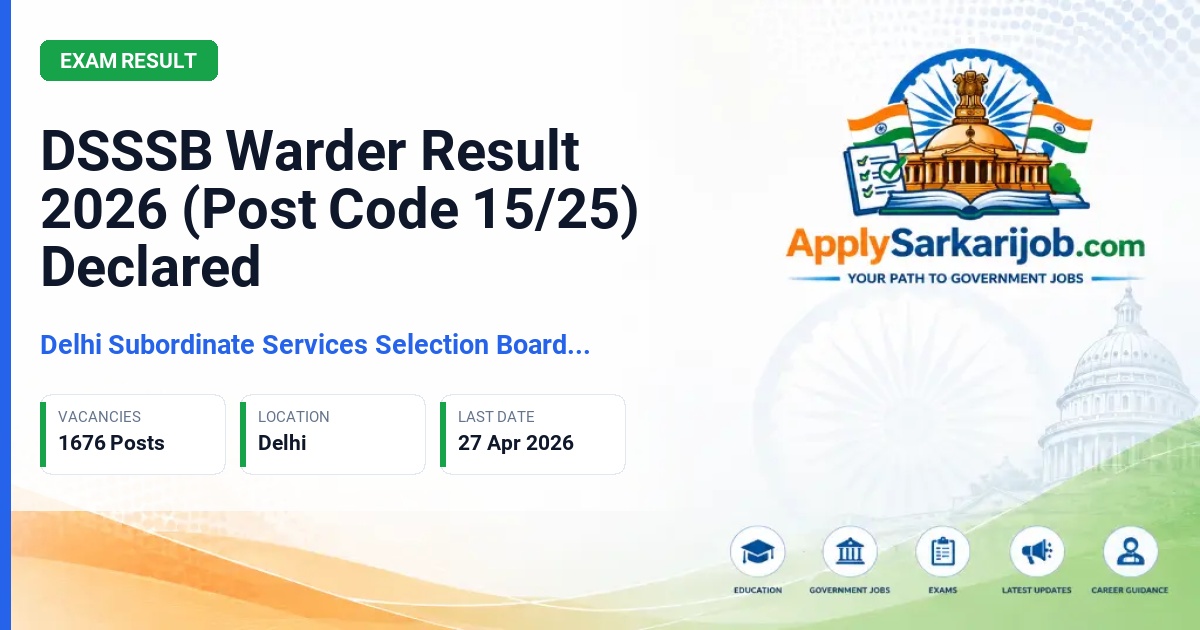 Delhi Subordinate Services Selection Board (DSSSB) - Warder (Male) - Post Code 15/25 Official Notification Poster & Schedule