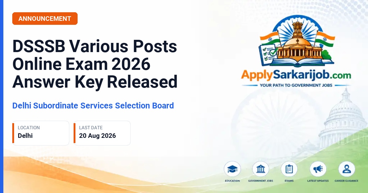 Delhi Subordinate Services Selection Board (DSSSB) - Various Posts Official Notification Poster & Schedule