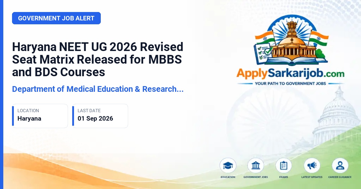 Directorate of Medical Education and Research (DMER), Haryana - Haryana NEET UG MBBS & BDS Admission 2026 Official Notification Poster & Schedule
