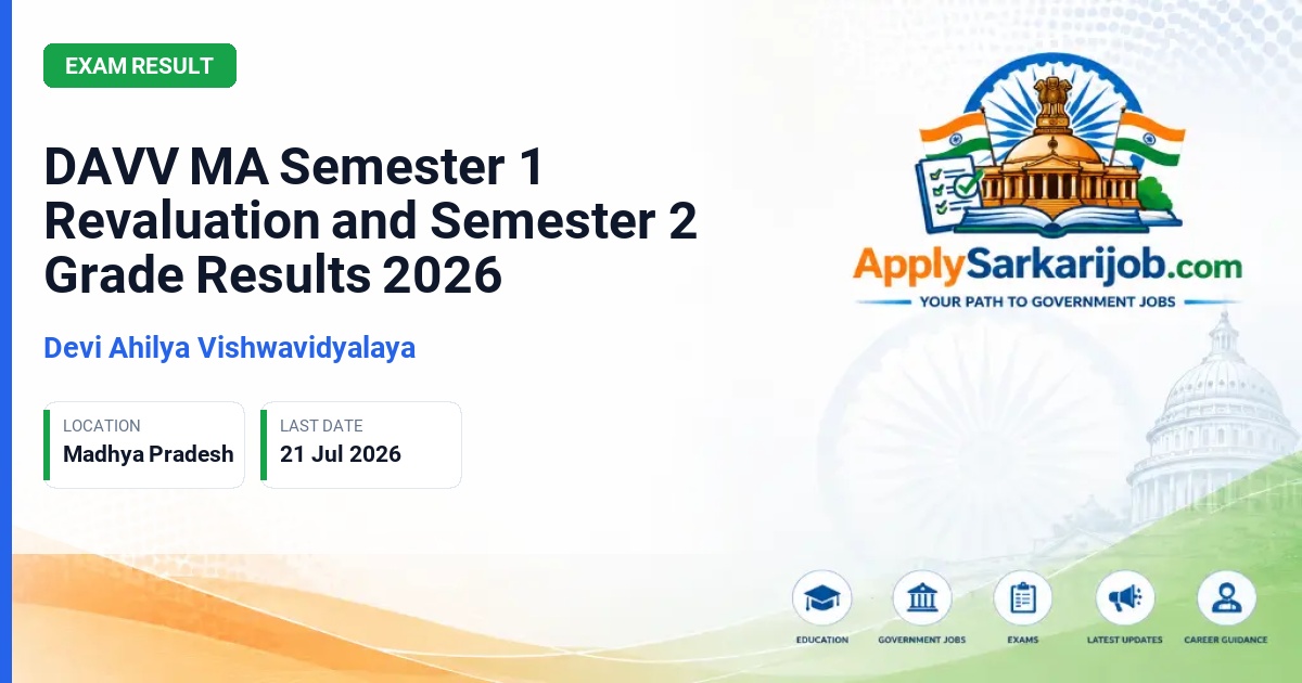 Devi Ahilya Vishwavidyalaya (DAVV) - DAVV MA Semester 1 Revaluation and Semester 2 Grade Results 2026 Official Notification Poster & Schedule
