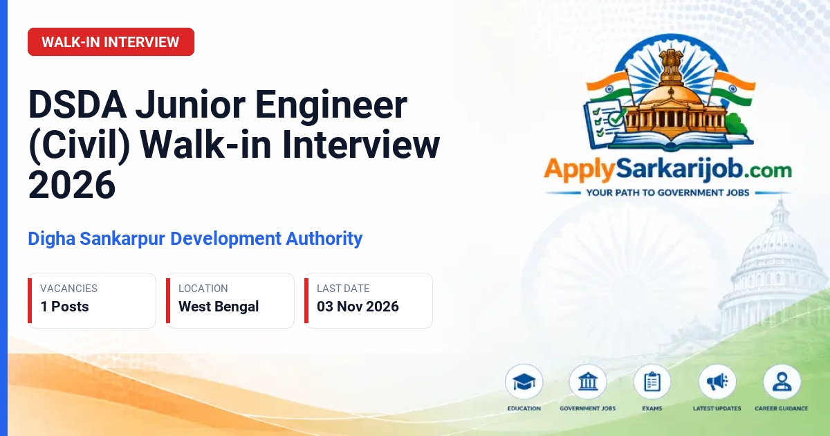 Digha Sankarpur Development Authority - Junior Engineer (Civil) Official Notification Poster & Schedule