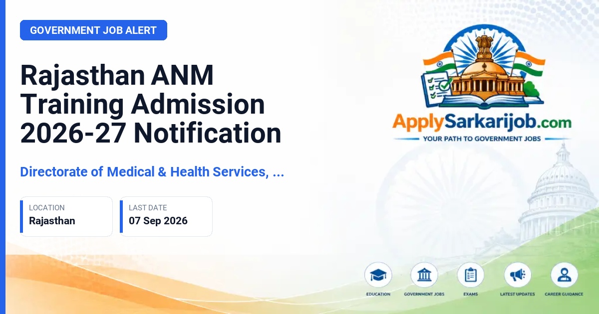 Directorate of Medical & Health Services, Rajasthan - ANM (Auxiliary Nurse Midwifery) Trainee Official Notification Poster & Schedule