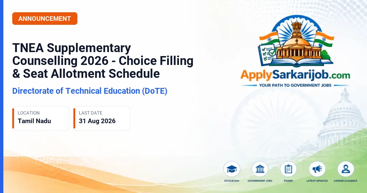 Directorate of Technical Education (DoTE) - TNEA Supplementary Counselling 2026 Official Notification Poster & Schedule