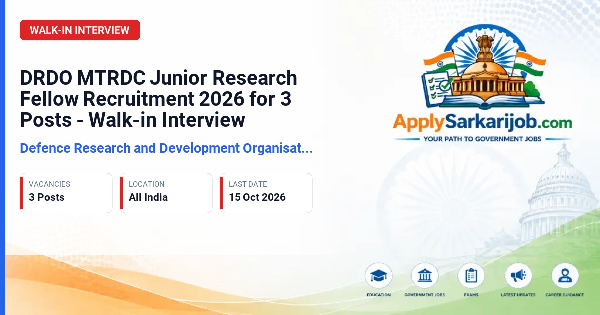 Defence Research and Development Organisation (DRDO) - Junior Research Fellow (JRF) Official Notification Poster & Schedule