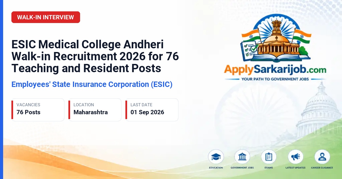 Employees' State Insurance Corporation (ESIC) - Professor, Associate Professor, Assistant Professor, Senior Resident, and Tutor Official Notification Poster & Schedule