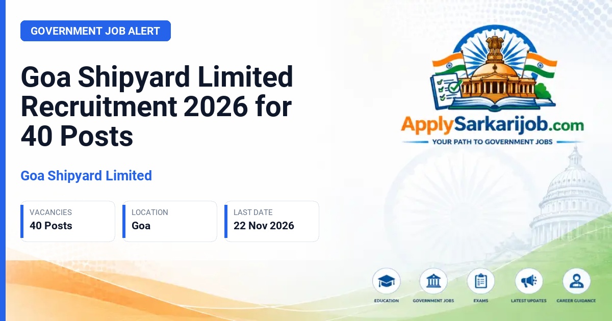 Goa Shipyard Limited - Chief General Manager, General Manager, Additional General Manager, Deputy General Manager, Manager, Deputy Manager and Junior Manager Official Notification Poster & Schedule