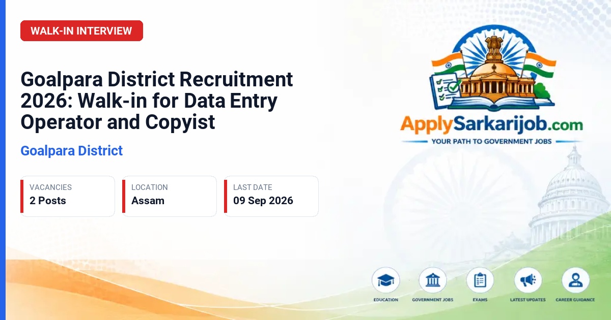 District Social Welfare Office (DSWO) Goalpara - Data Entry Operator and Copyist Official Notification Poster & Schedule