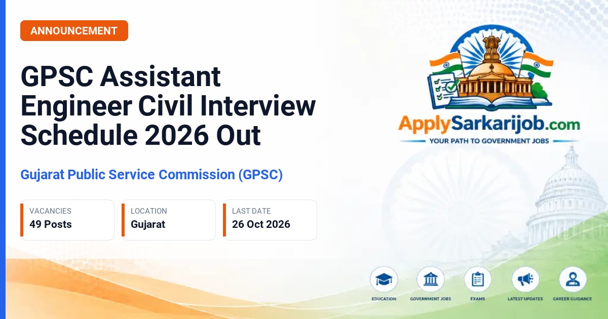 Gujarat Public Service Commission (GPSC) - Assistant Engineer (Civil), Class-2 Official Notification Poster & Schedule
