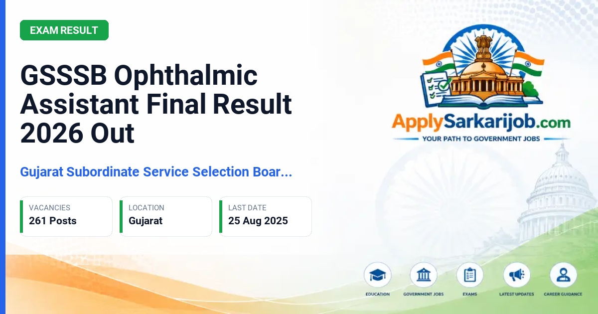 Gujarat Subordinate Service Selection Board (GSSSB) - Ophthalmic Assistant, Class-3 Official Notification Poster & Schedule
