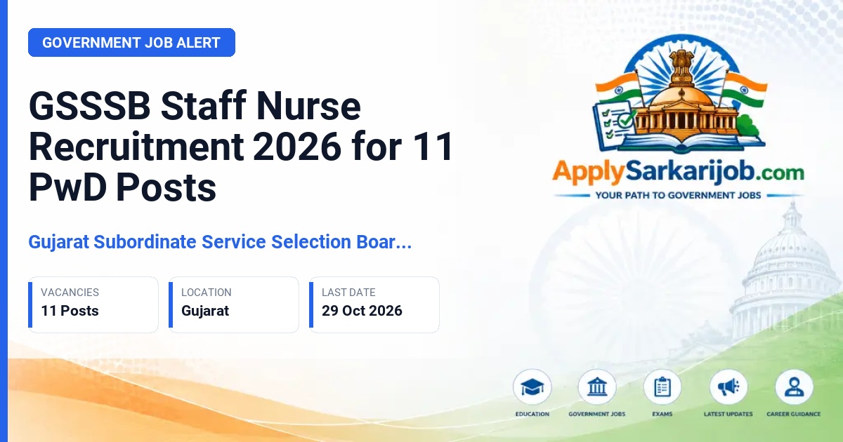 Gujarat Subordinate Service Selection Board (GSSSB) - Staff Nurse, Class 3 Official Notification Poster & Schedule