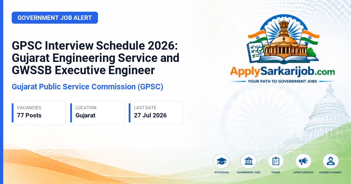 Gujarat Public Service Commission (GPSC) - Executive Engineer, Deputy Executive Engineer, Gujarat Engineering Service (Civil) Official Notification Poster & Schedule
