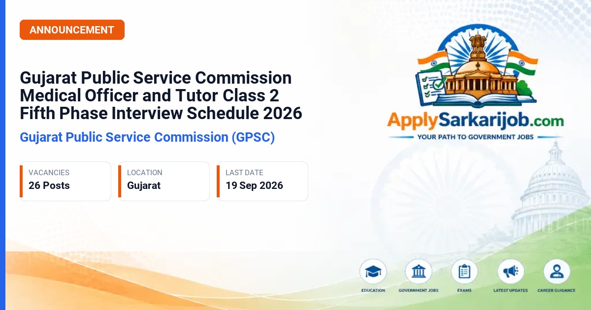 Gujarat Public Service Commission (GPSC) - Medical Officer, Insurance Medical Officer & Tutor, Class-2 Official Notification Poster & Schedule