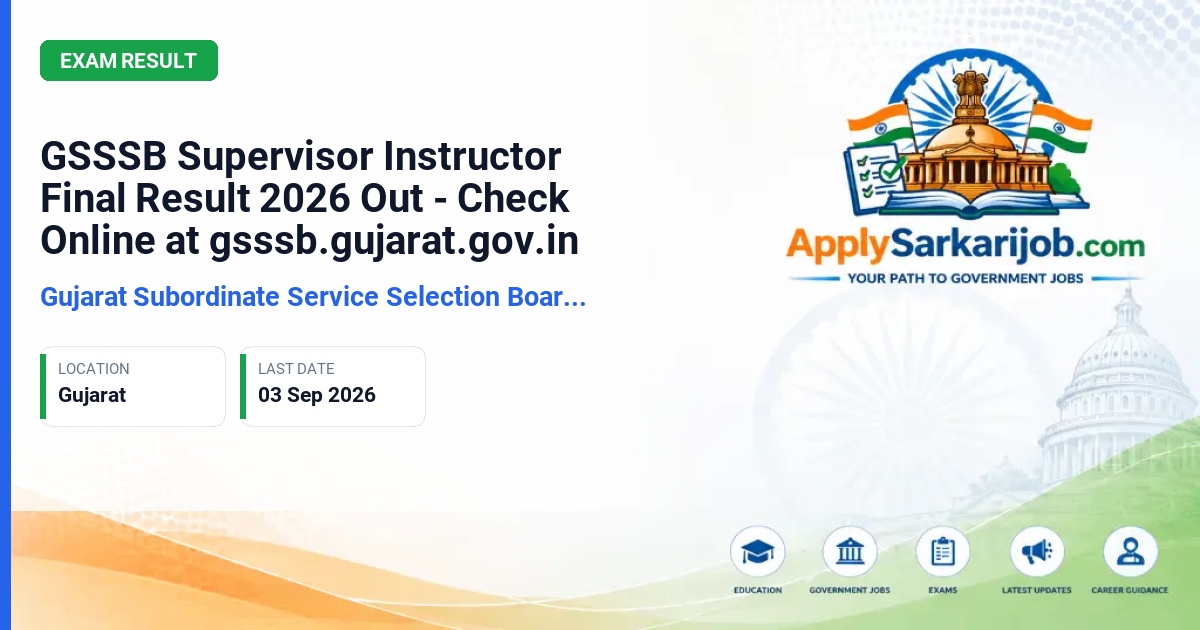 Gujarat Subordinate Service Selection Board (GSSSB) - Supervisor Instructor, Class-3 Official Notification Poster & Schedule