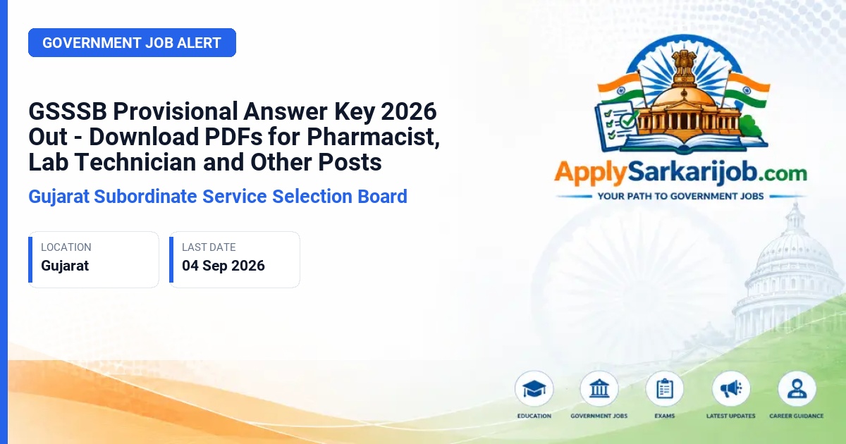 Gujarat Subordinate Service Selection Board (GSSSB) - Junior Pharmacist, Laboratory Technician, X-Ray Technician, Supervisor Instructor, Senior Surveyor Official Notification Poster & Schedule