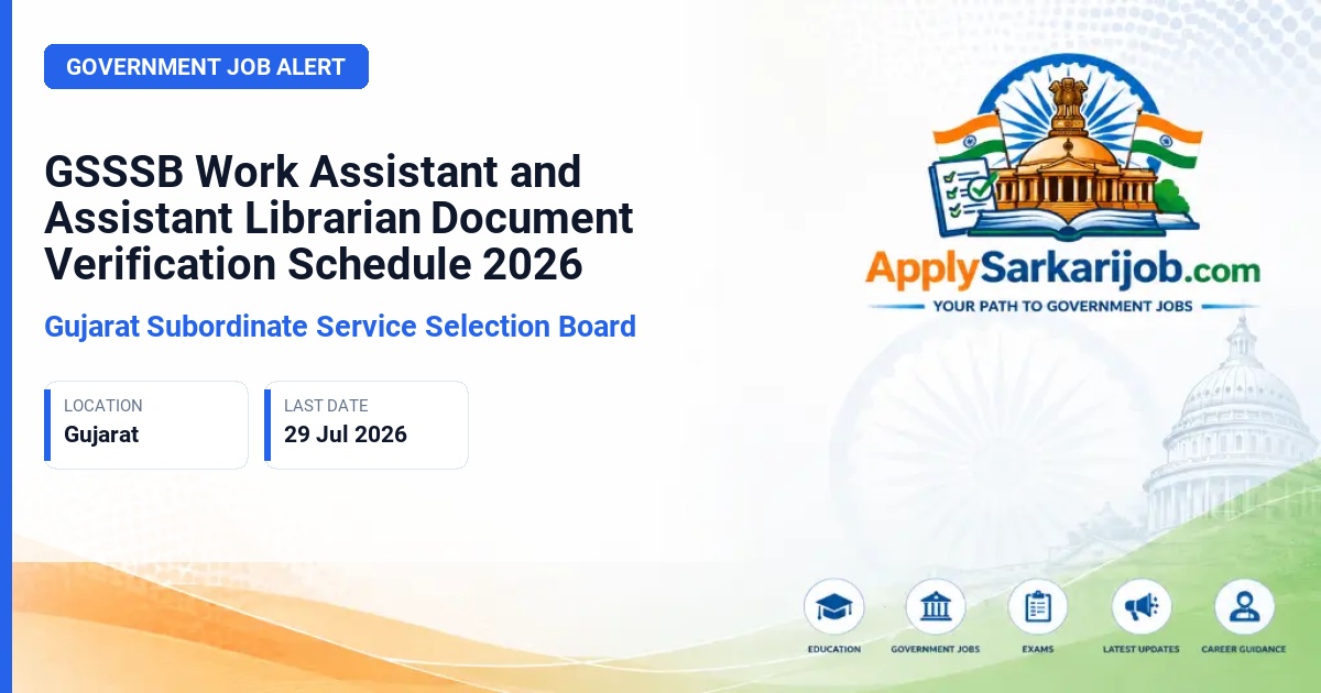 Gujarat Subordinate Service Selection Board (GSSSB) - Work Assistant & Assistant Librarian Official Notification Poster & Schedule