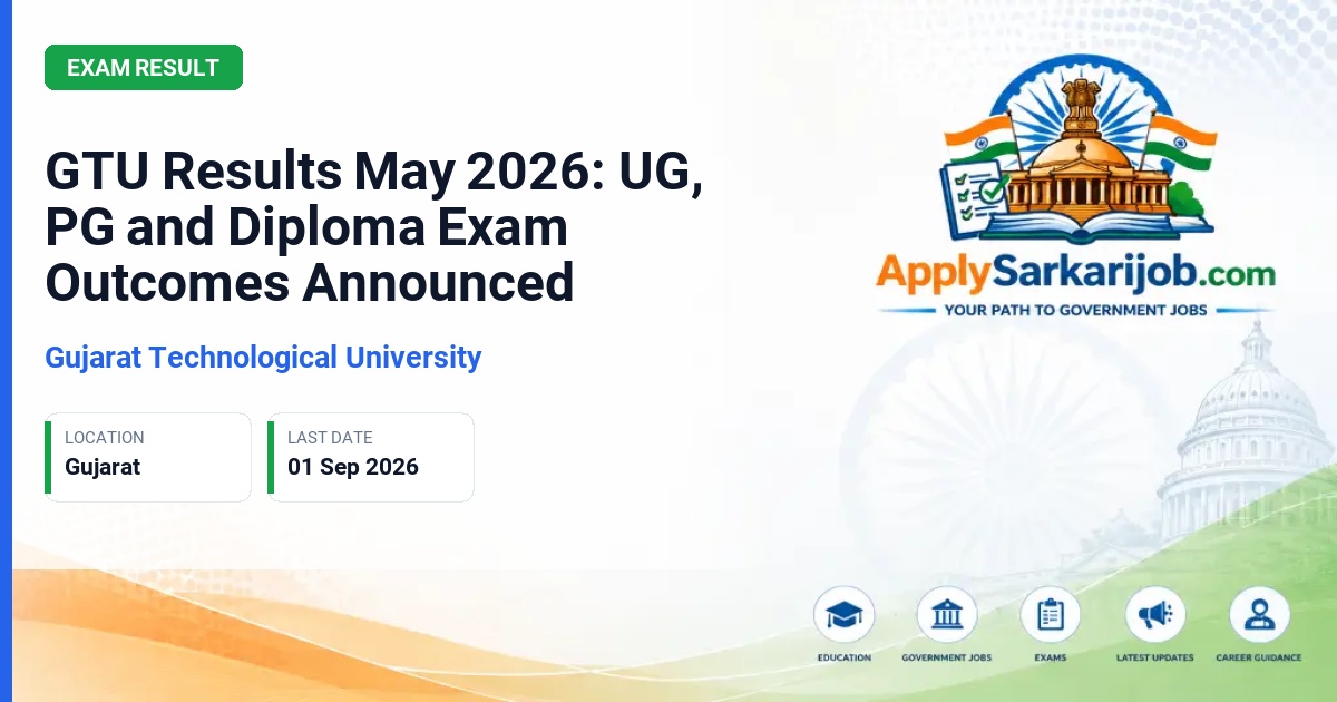 Gujarat Technological University - GTU Results May 2026: UG, PG and Diploma Exam Outcomes Announced Official Notification Poster & Schedule