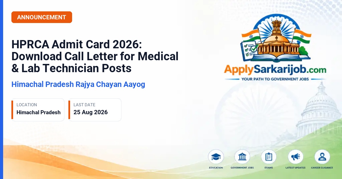 Himachal Pradesh Rajya Chayan Aayog (HPRCA) - Medical Social Worker, Psychiatric Social Worker, Senior Laboratory Technician Official Notification Poster & Schedule