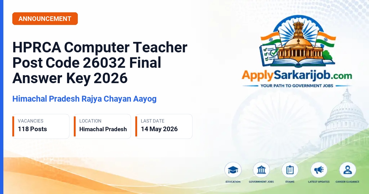 Himachal Pradesh Rajya Chayan Aayog (HPRCA) - Computer Teacher (Post Code 26032) Official Notification Poster & Schedule