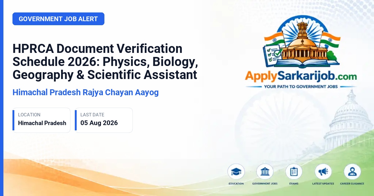 Himachal Pradesh Rajya Chayan Aayog (HPRCA) - Teacher (Physics, Biology, Geography) and Scientific Assistant Official Notification Poster & Schedule