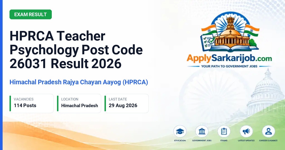 Himachal Pradesh Rajya Chayan Aayog (HPRCA) - Teacher (Psychology) Official Notification Poster & Schedule
