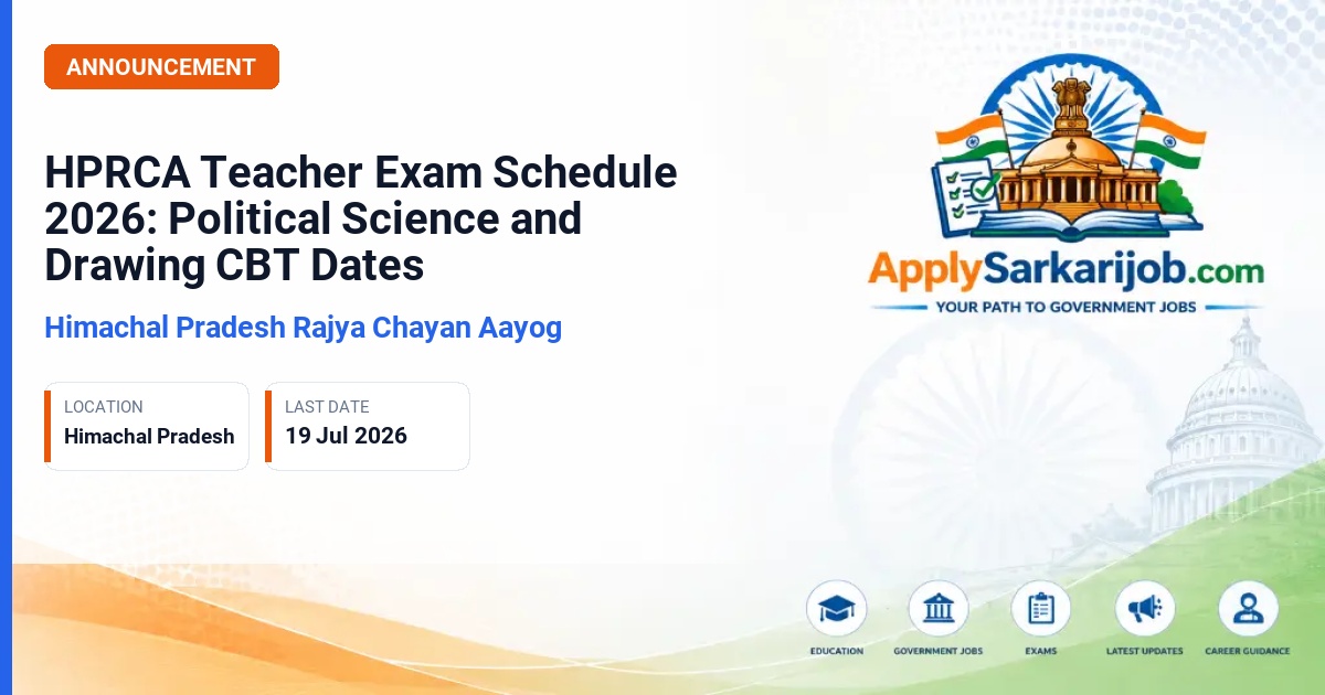 Himachal Pradesh Rajya Chayan Aayog (HPRCA) - Teacher (Political Science) & Teacher (Drawing) Official Notification Poster & Schedule