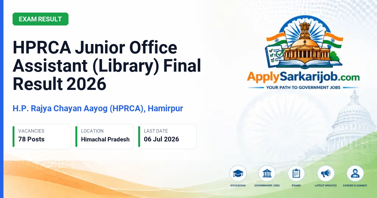 Himachal Pradesh Rajya Chayan Aayog (HPRCA) - Junior Office Assistant (Library) - Job Trainee Official Notification Poster & Schedule